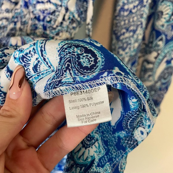 PARKER Blue Silk Paisley Boho Printed Peasant Dress - Picture 10 of 12